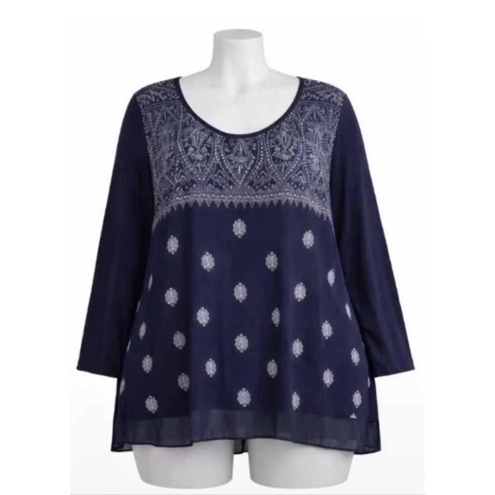 New Large B.L.E.U. Bedazzeled Geometric Print Top #761*9 (JFT)